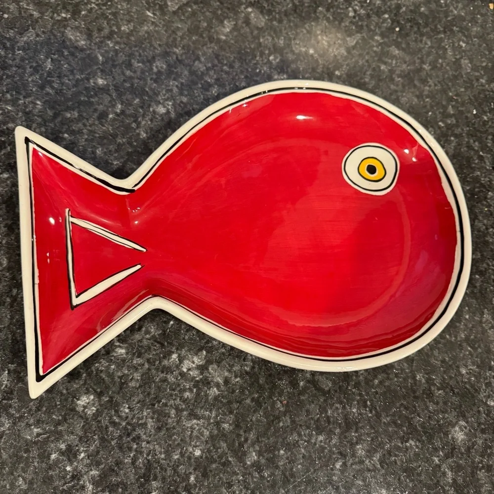 M. Bagwell Red Fish-Shaped Ceramic Dish 